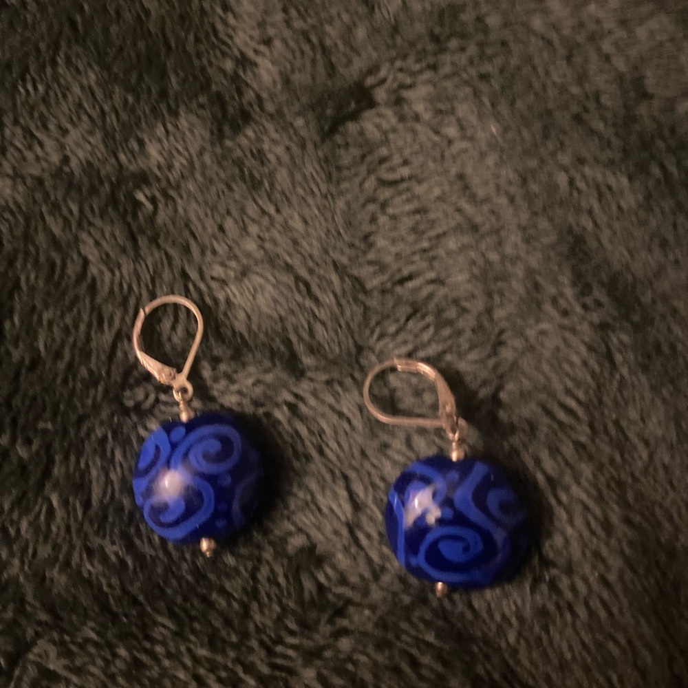 Blue Bead Dangle Earrings